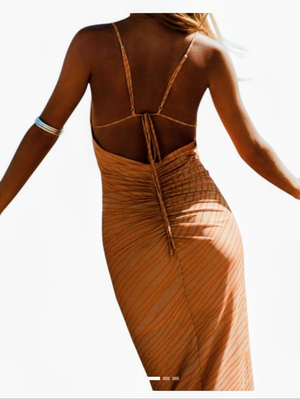 Zara Tulle Mesh Open Back Maxi Dress Size S Spaghetti Strap Stretch Party Y2K - Picture 5 of 15
